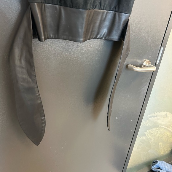 Anthropologie size S Black Top with Faux Leather Detail- GUC black cotton fades - Picture 7 of 12